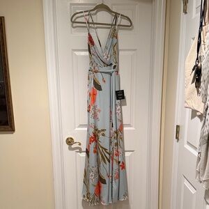 Lulu's Floral Maxi Dress in Light Blue and Orange